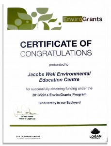 2013/2014 EnviroGrants Program (Biodiversity in our backyard) - for successfully obtaining funding